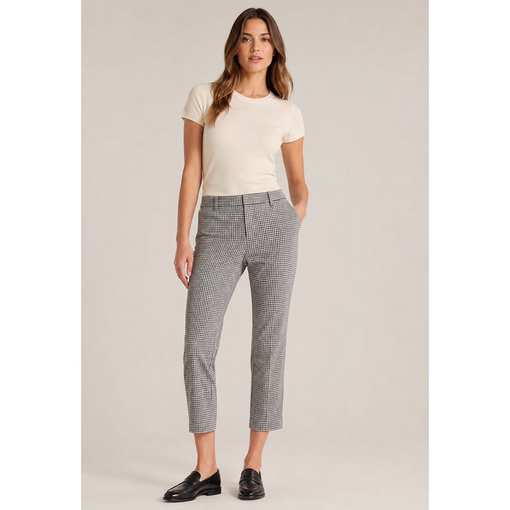 Ann Taylor Trouser Pants Womens 10‎ Cream Black Windowpane Plaid Cotton